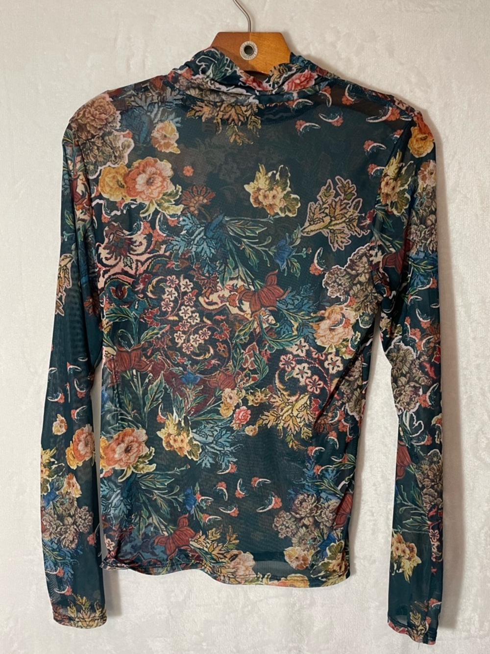 Floral Mock-Neck Mesh Top in Dark Teal - Picture 2 of 3